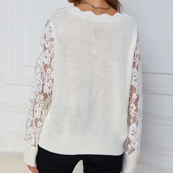 Boho floral lace sleeve sweater top - Picture 2 of 6